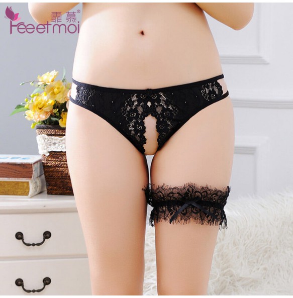 FEE ET MOI Sexy Lace Open Hole Seethrough Underwear (Black)